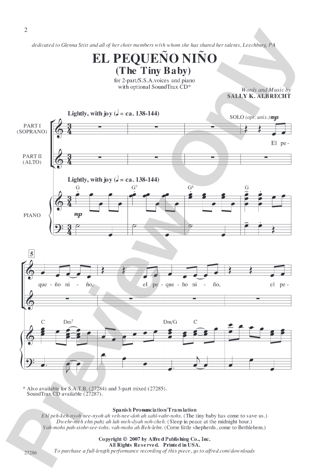 El Pequeño Nino (The Tiny Baby): 2-Part / SSA Choral Octavo