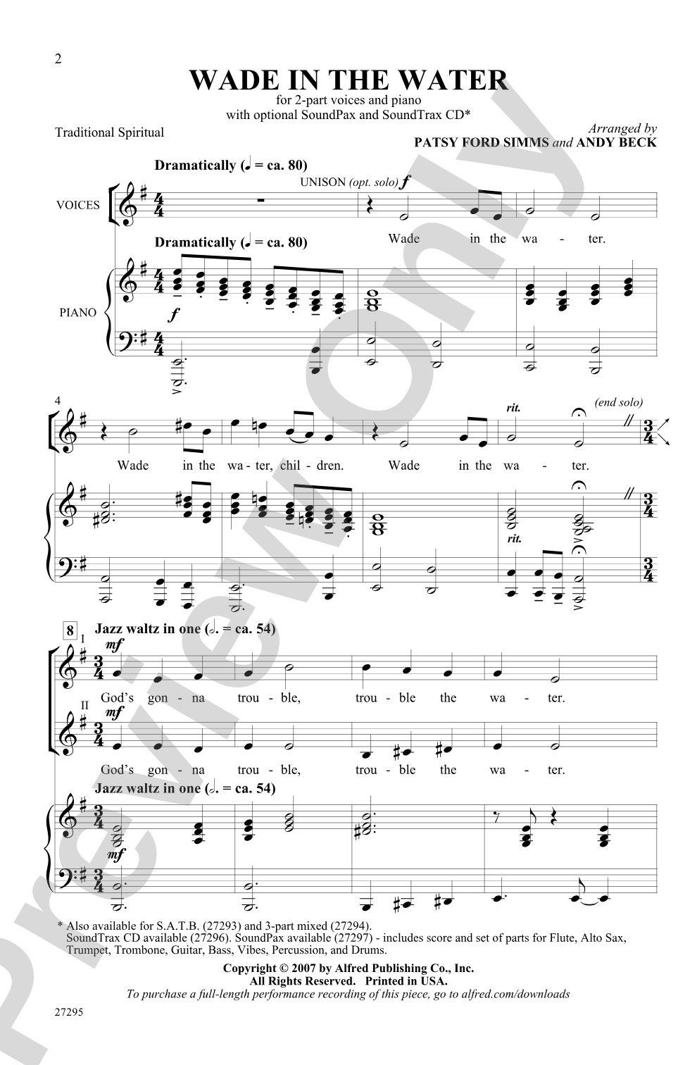 Wade in the Water: 2-Part Choral Octavo