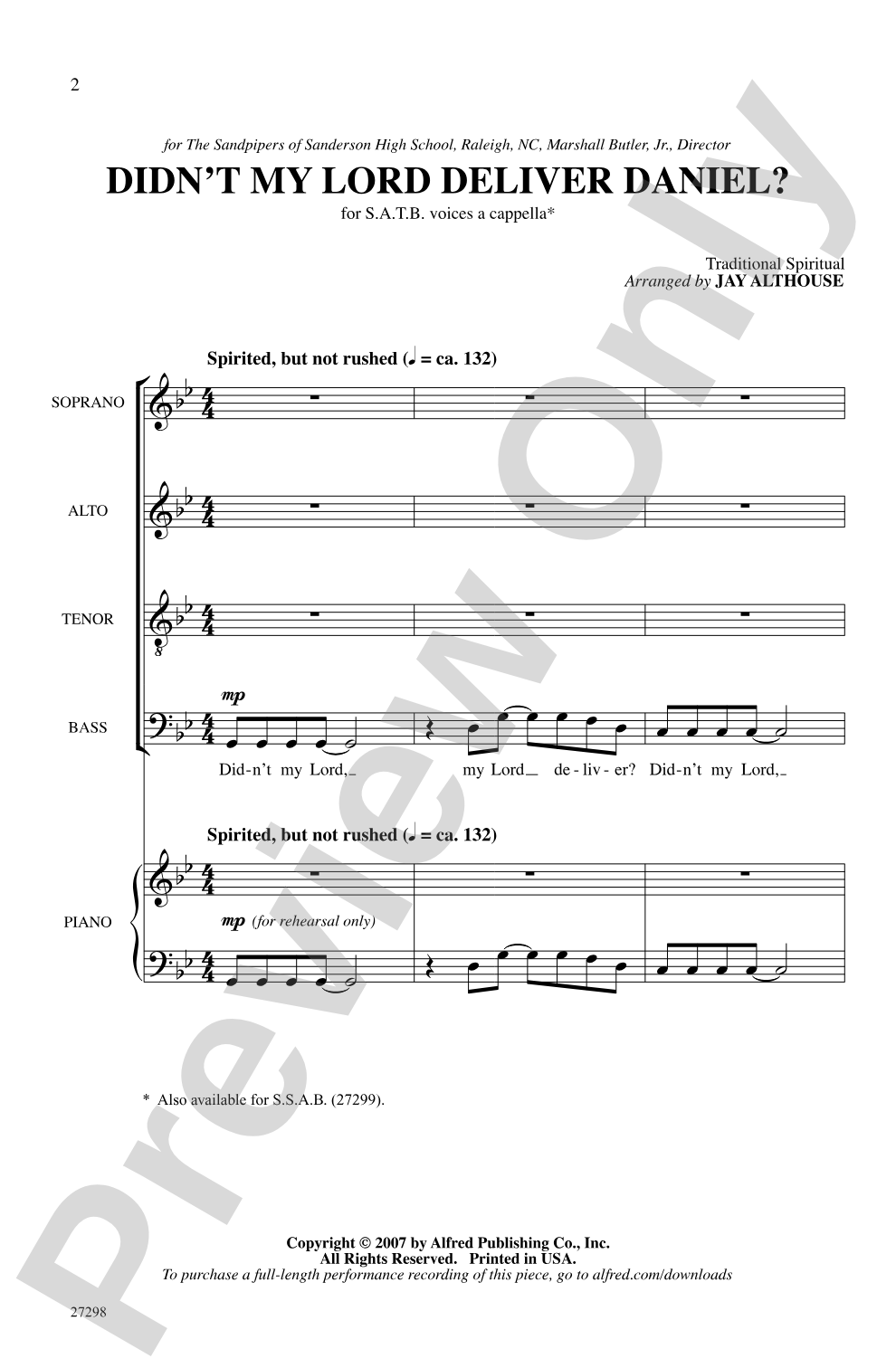Didn't My Lord Deliver Daniel?: SATB, <i>a cappella</i> Choral Octavo
