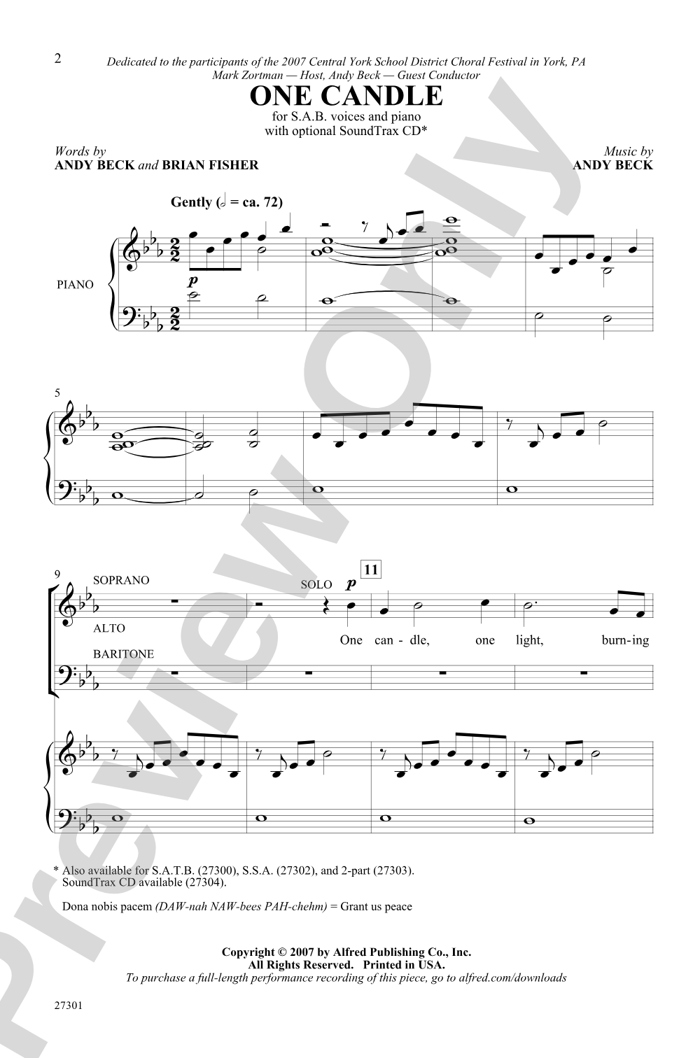 One Candle: SAB Choral Octavo
