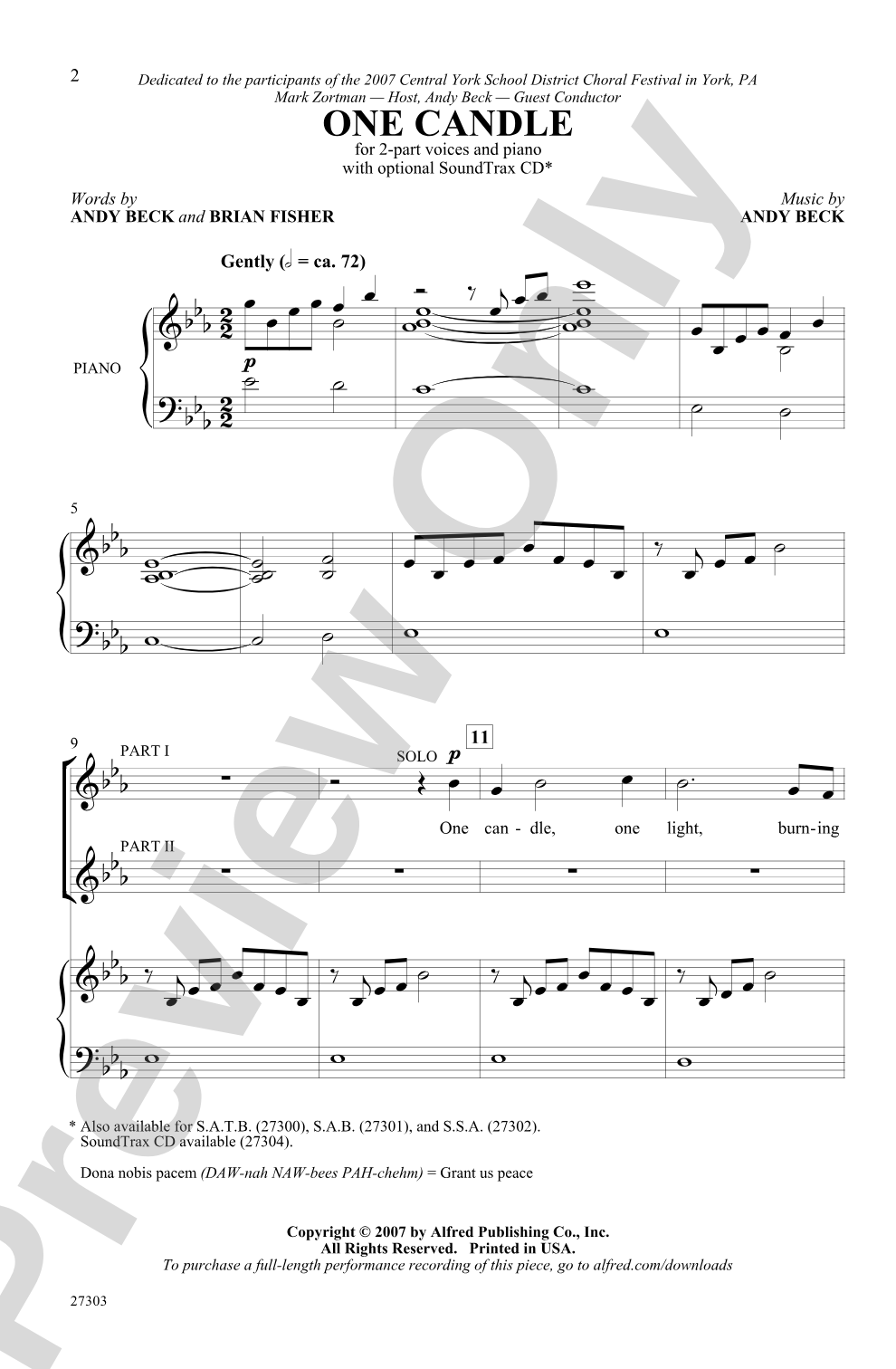 One Candle: 2-Part Choral Octavo