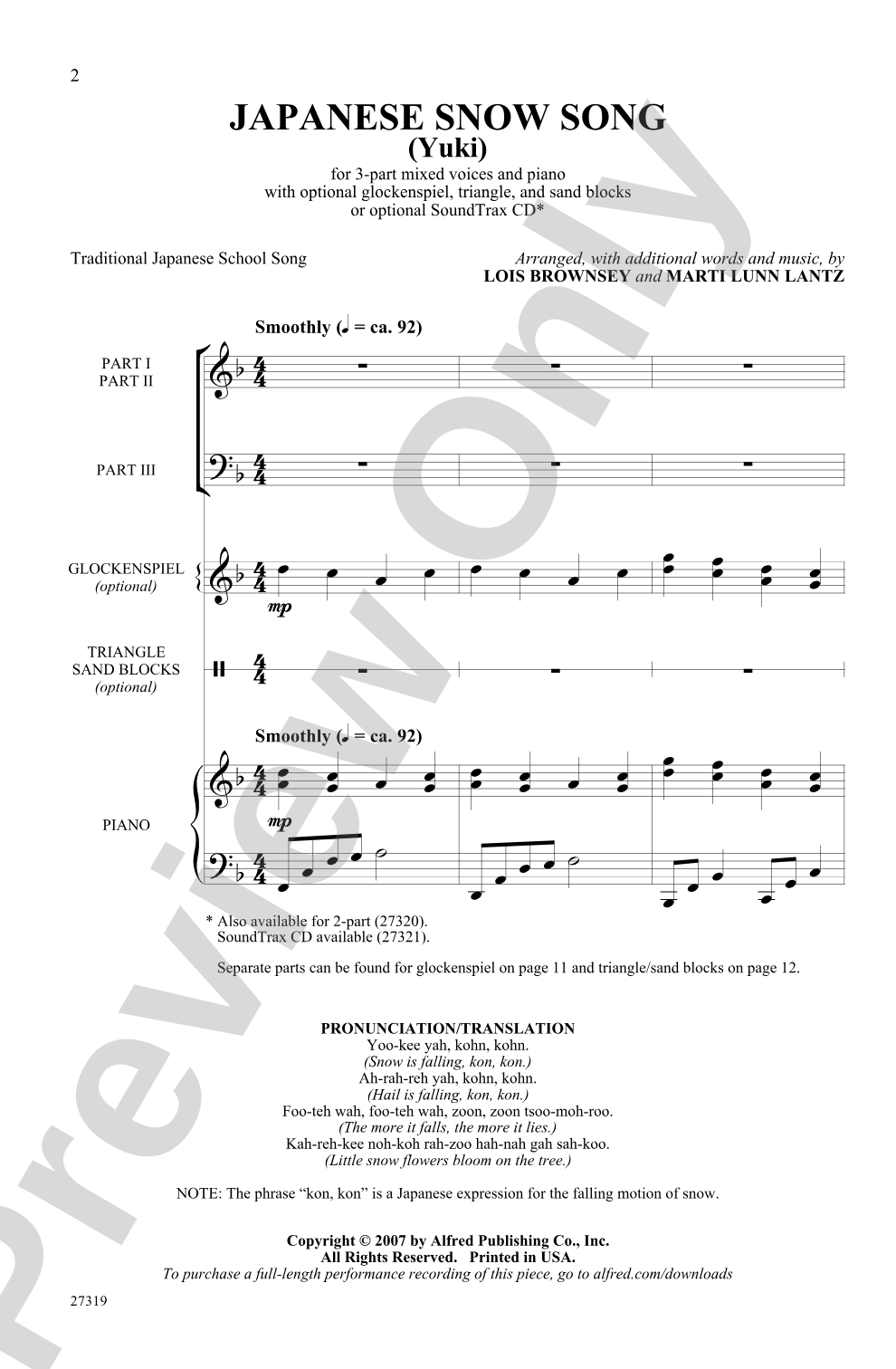 Japanese Snow Song (Yuki): 3-Part Mixed Choral Octavo
