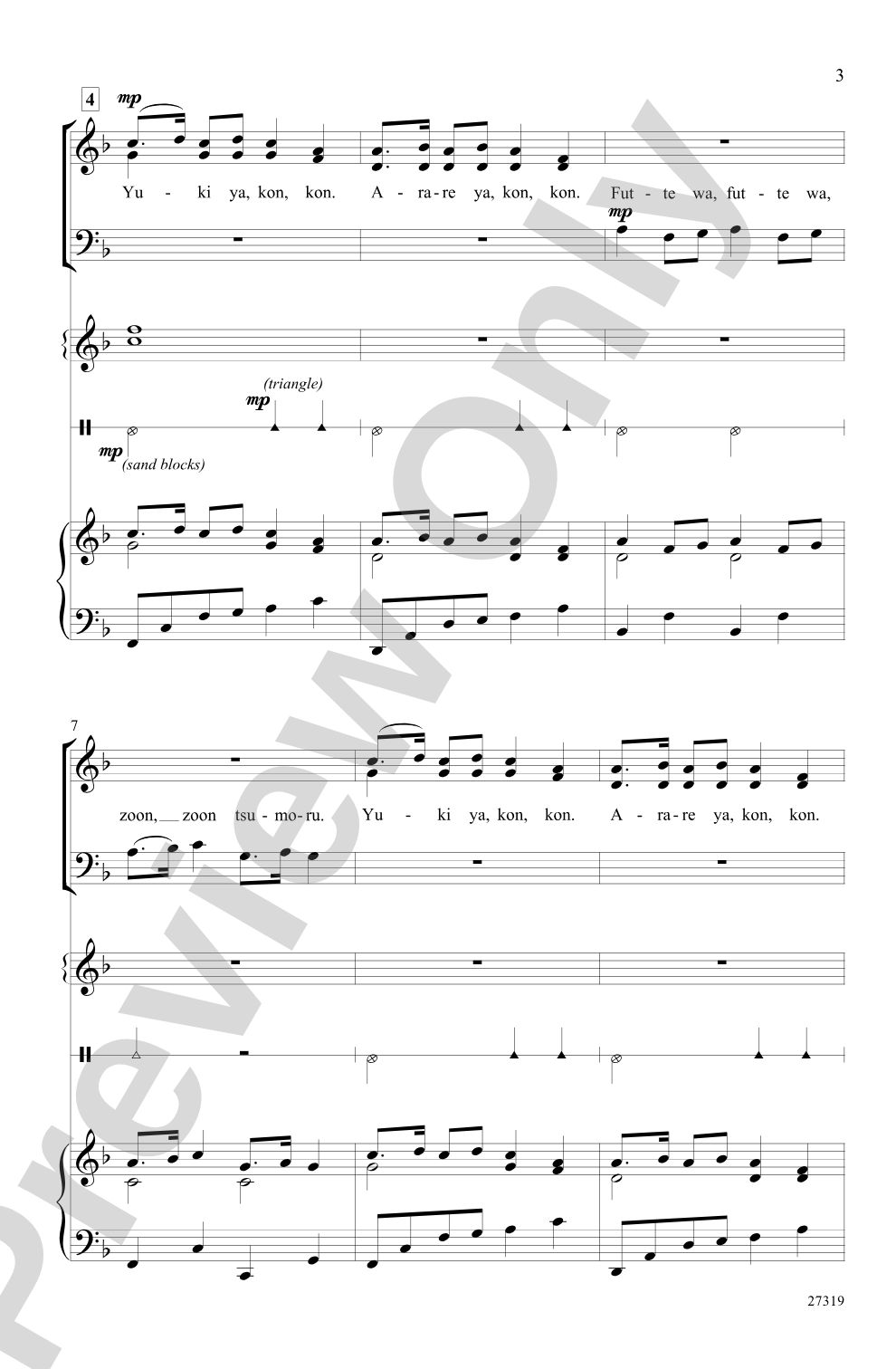 Japanese Snow Song (Yuki): 3-Part Mixed Choral Octavo