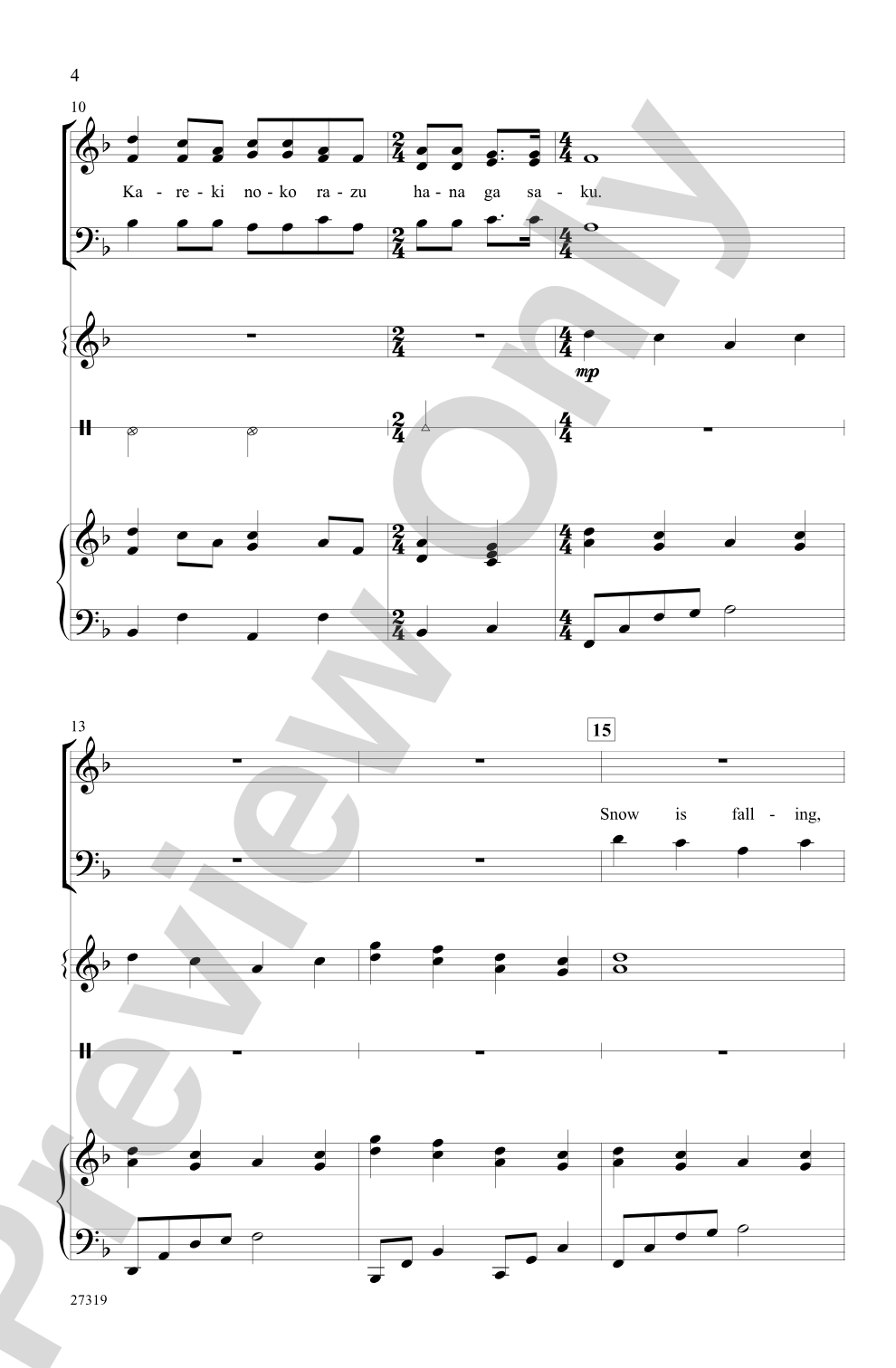 Japanese Snow Song (Yuki): 3-Part Mixed Choral Octavo