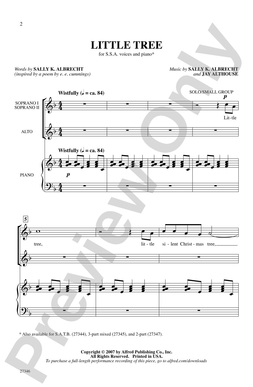 Little Tree: SSA Choral Octavo