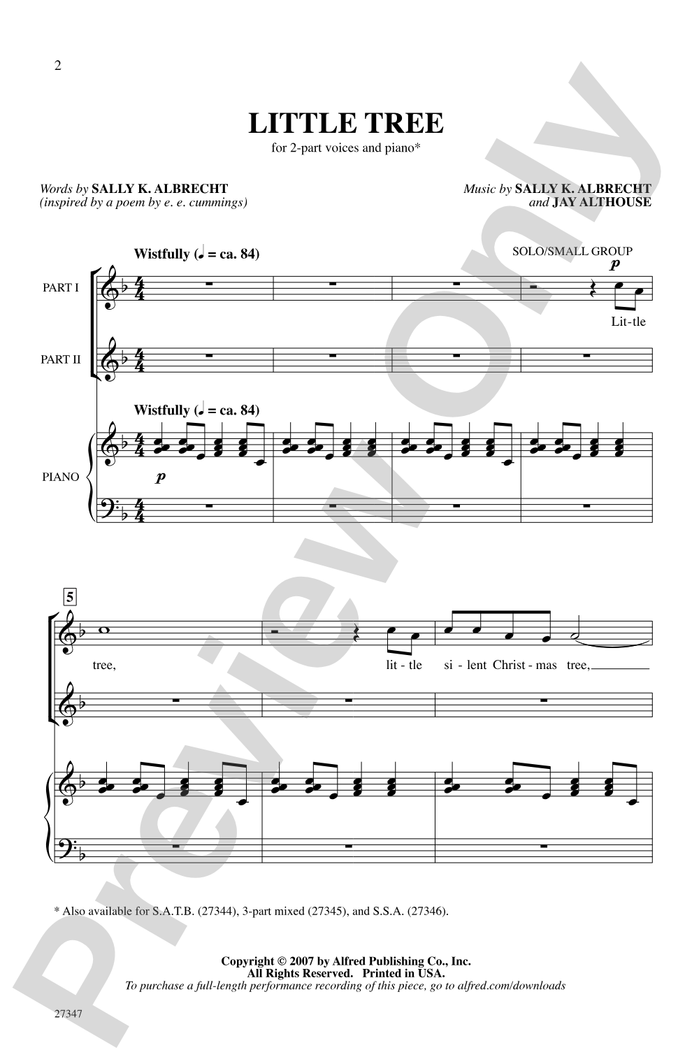 Little Tree: 2-Part Choral Octavo