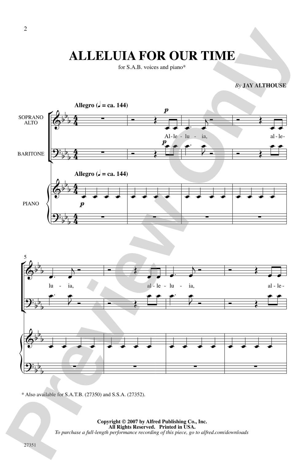 Alleluia for Our Time: SAB Choral Octavo
