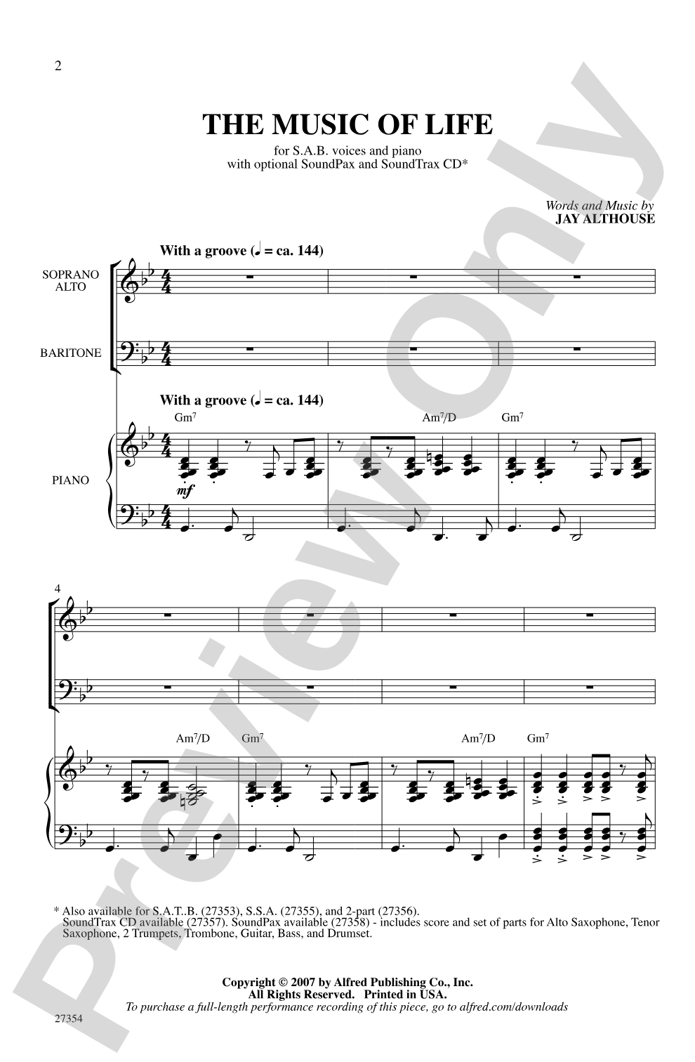 The Music of Life: SAB Choral Octavo
