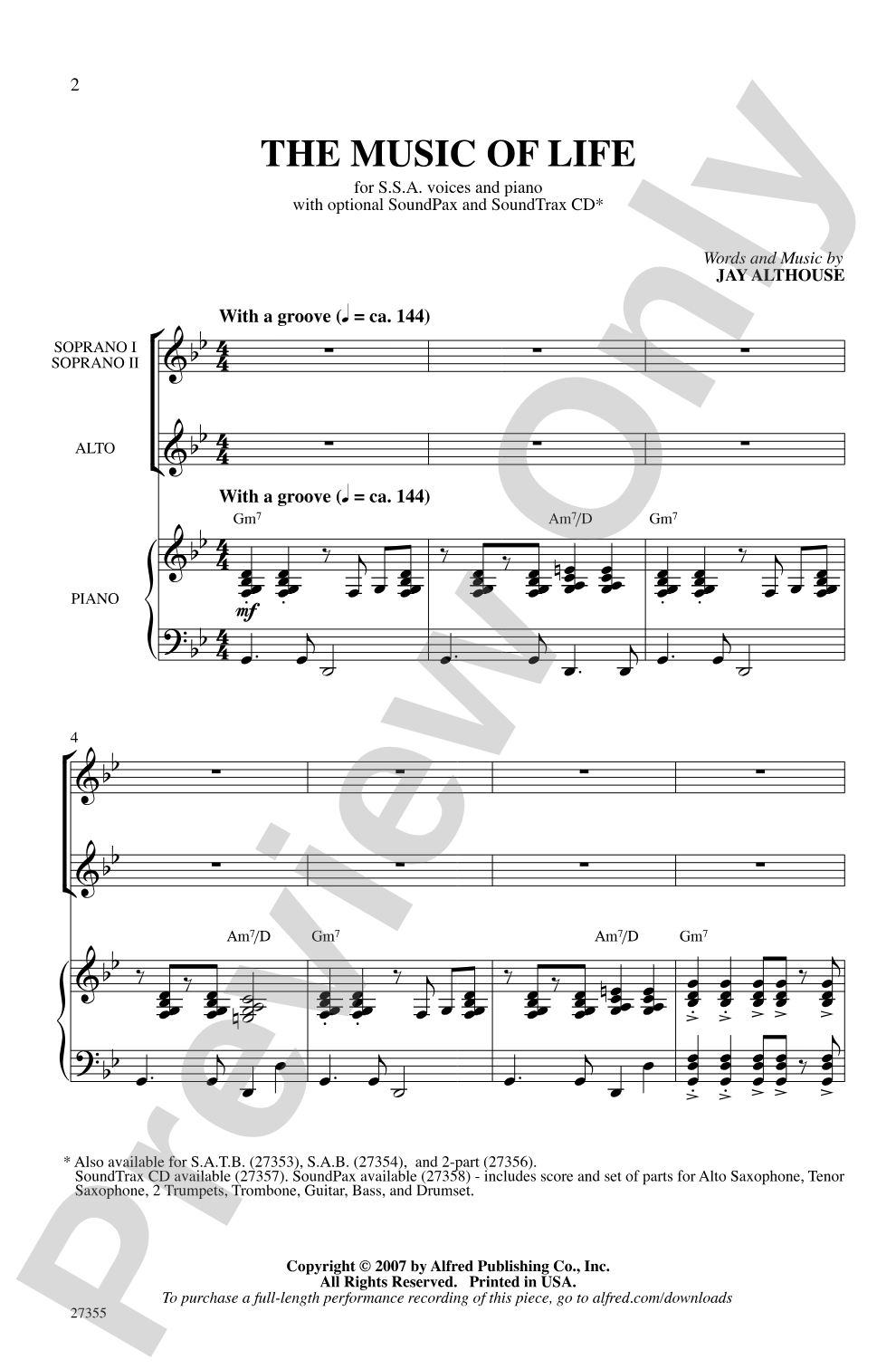 The Music of Life: SSA Choral Octavo