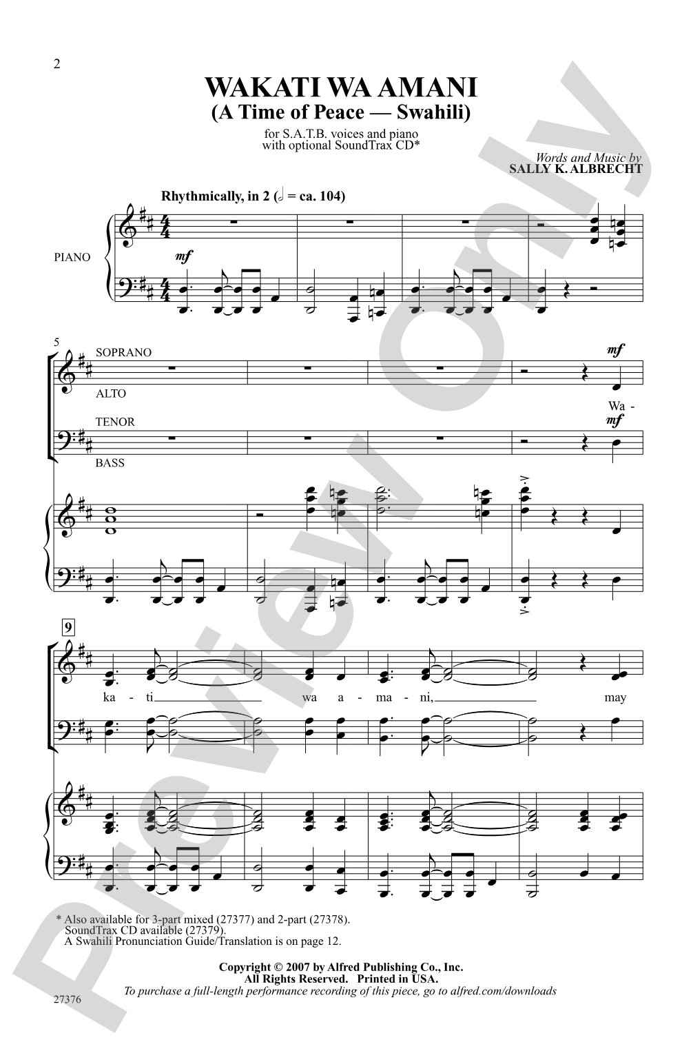 Wakati wa Amani (A Time of Peace - Swahili): SATB Choral Octavo