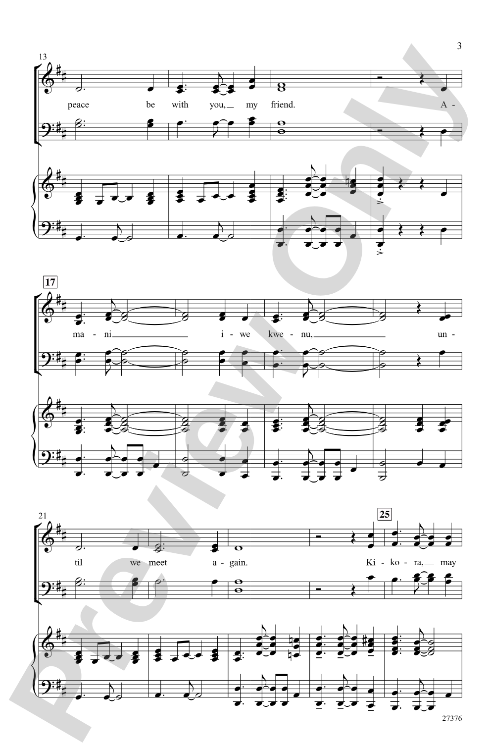Wakati wa Amani (A Time of Peace - Swahili): SATB Choral Octavo