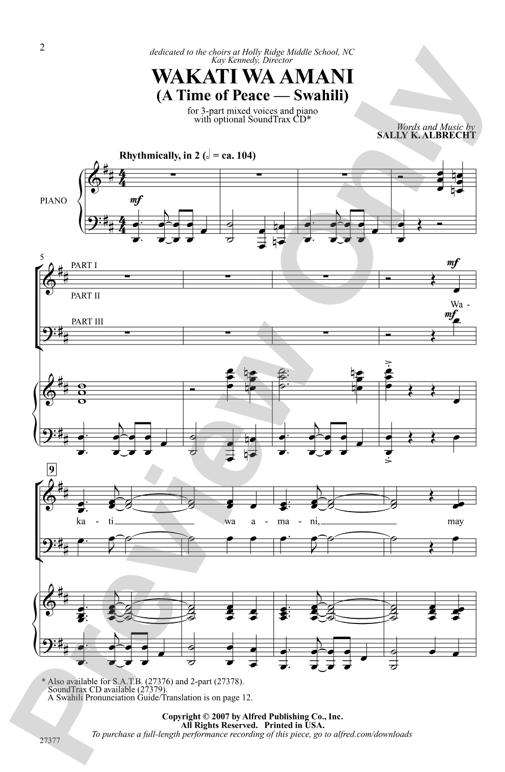 Wakati wa Amani (A Time of Peace - Swahili): 3-Part Mixed Choral Octavo
