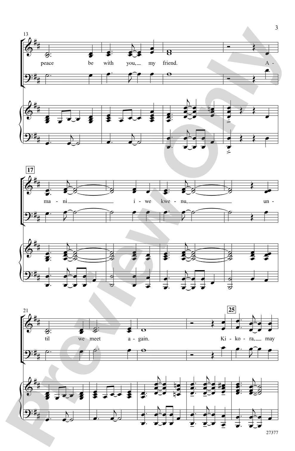 Wakati wa Amani (A Time of Peace - Swahili): 3-Part Mixed Choral Octavo