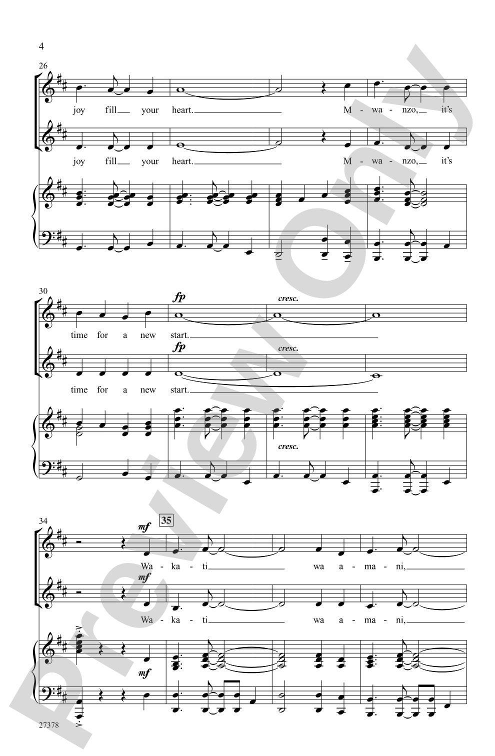 Wakati wa Amani (A Time of Peace - Swahili): 2-Part Choral Octavo