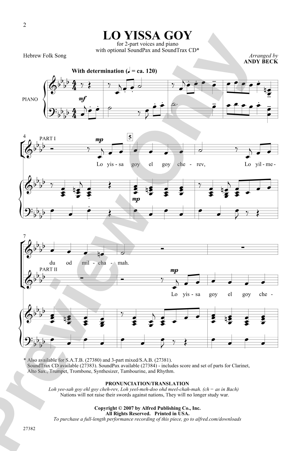 Lo Yissa Goy: 2-Part Choral Octavo
