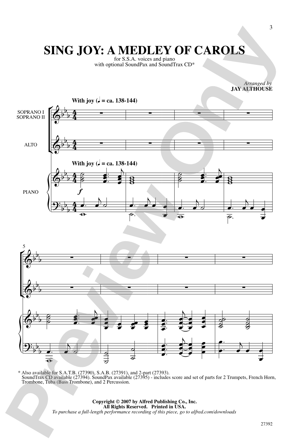 Sing Joy: A Medley of Carols: SSA Choral Octavo