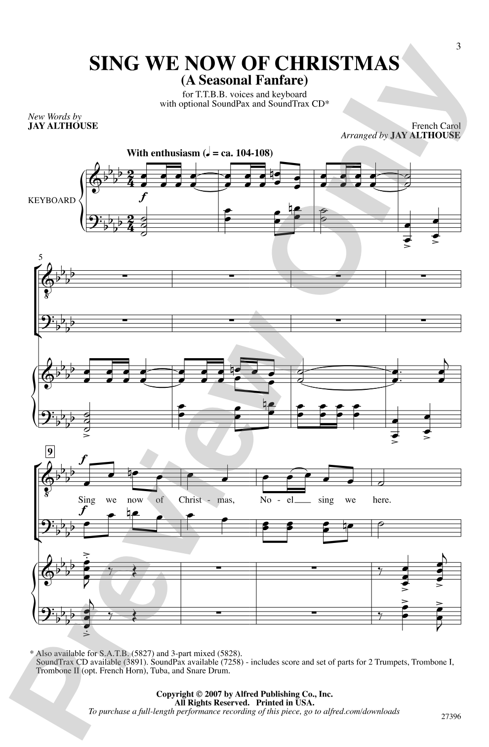 Sing We Now of Christmas (A Seasonal Fanfare): TTBB Choral Octavo