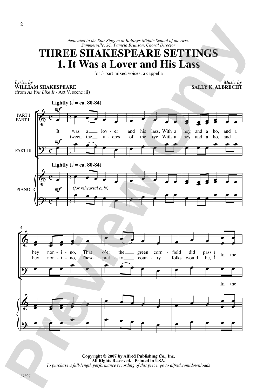 Three Shakespeare Settings: 3-Part Mixed, <I>a cappella</I> Choral Octavo