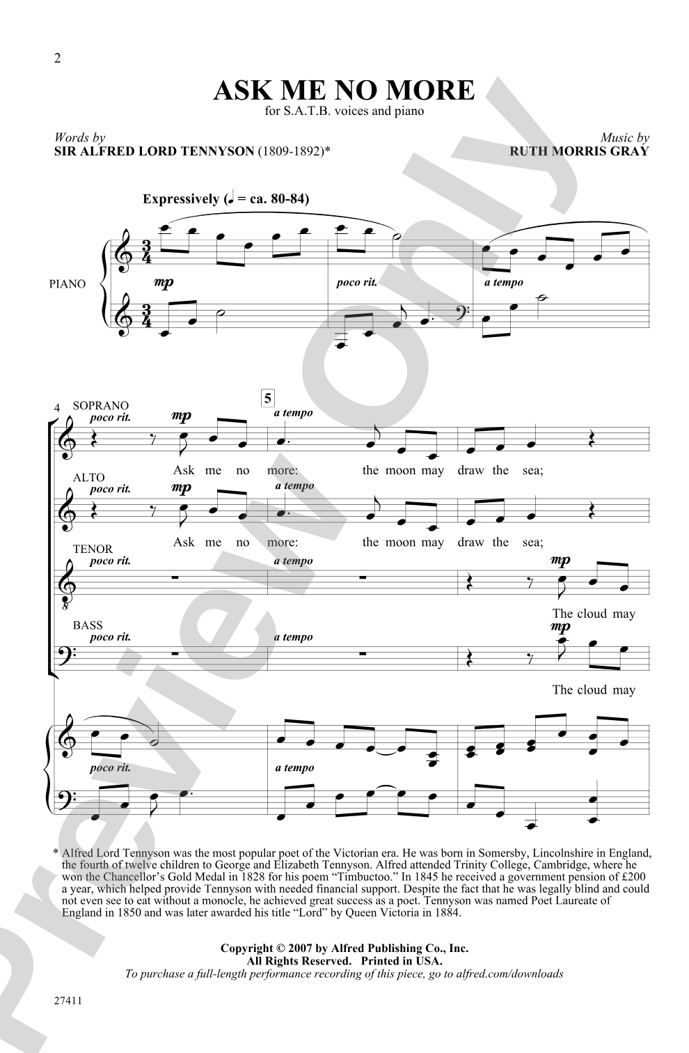 Ask Me No More: SATB Choral Octavo
