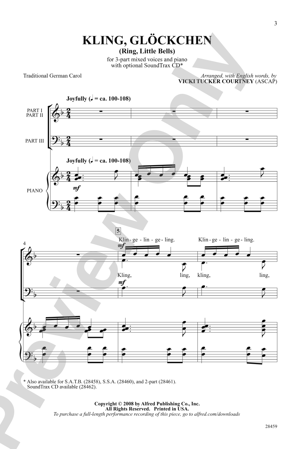 Kling, Glockchen (Ring, Little Bells): 3-Part Mixed Choral Octavo