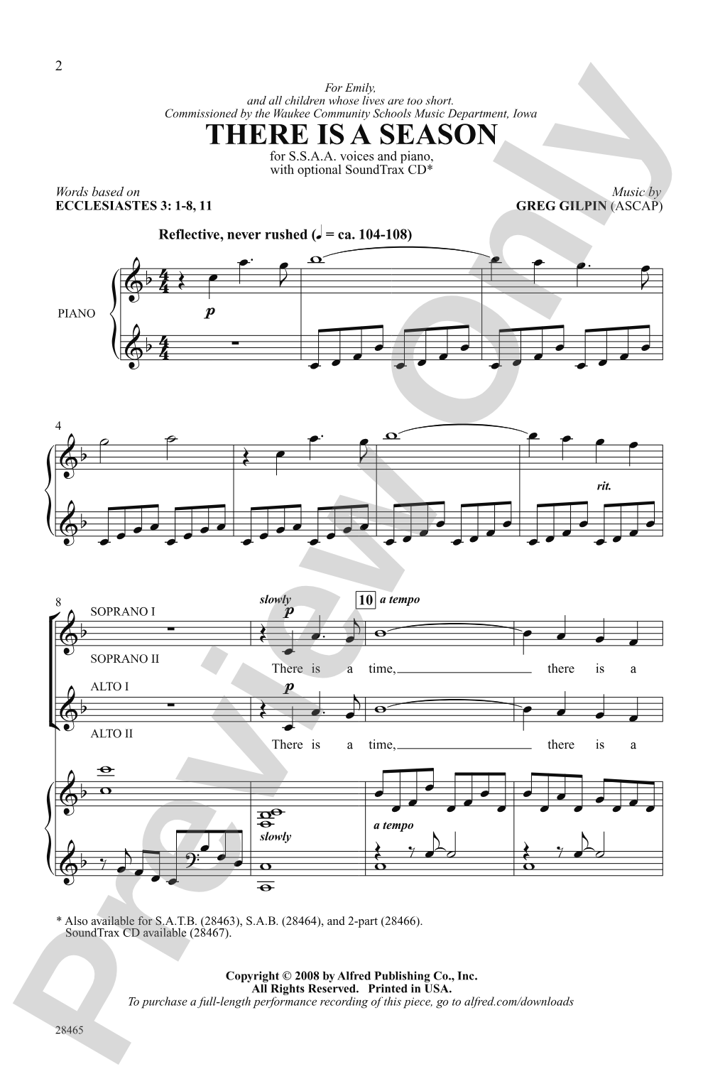 There Is a Season: SSAA Choral Octavo