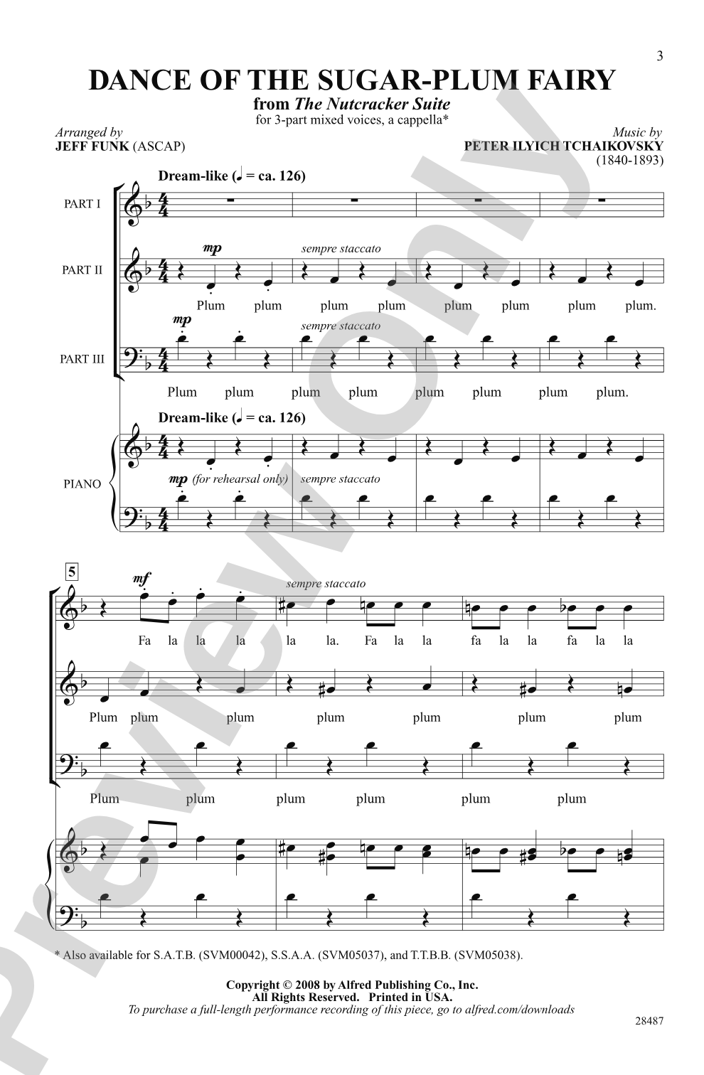 Dance of the Sugar-Plum Fairy (from <I>The Nutcracker Suite</I>): 3-Part Mixed, <I>a cappella</I> Choral Octavo