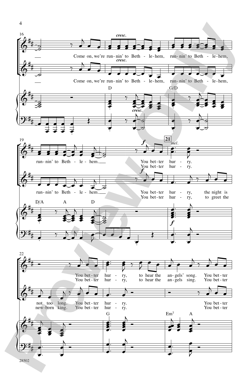 Runnin' to Bethlehem: SSA Choral Octavo