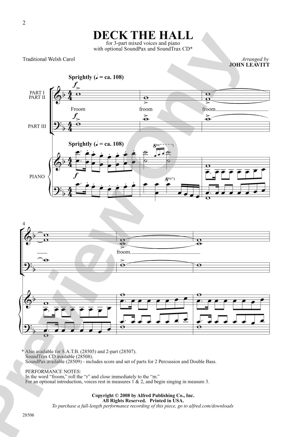 Deck the Hall: 3-Part Mixed Choral Octavo