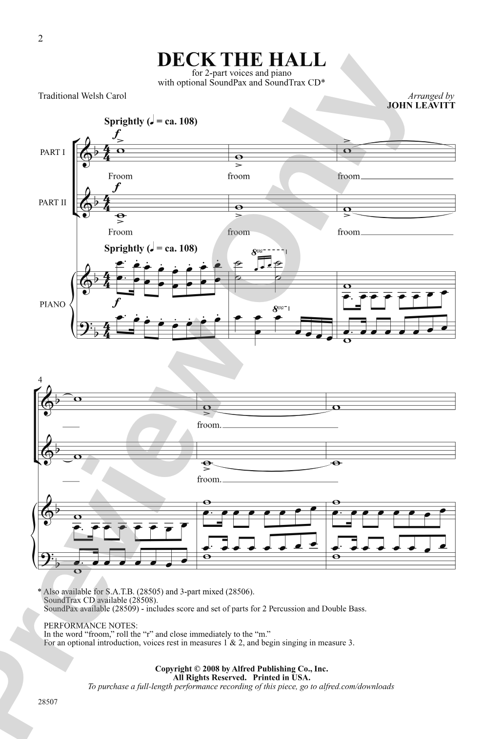 Deck the Hall: 2-Part Choral Octavo
