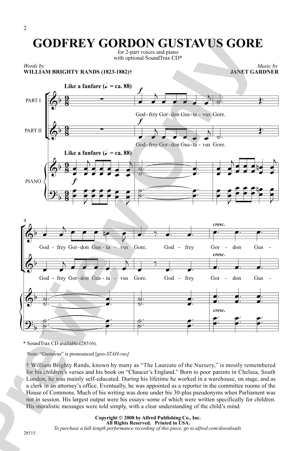 Godfrey Gordon Gustavus Gore: 2-Part Choral Octavo