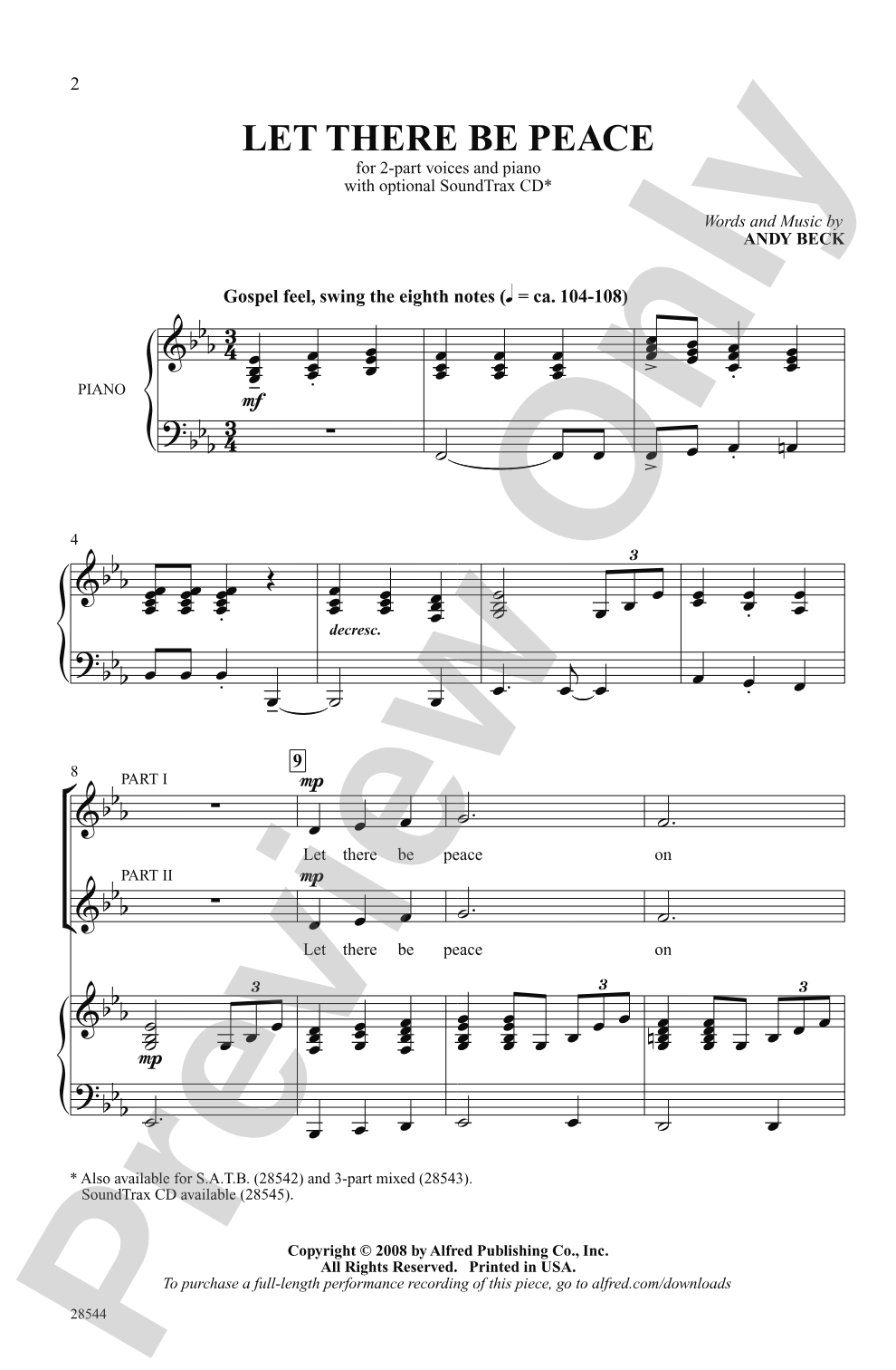 Let There Be Peace: 2-Part Choral Octavo