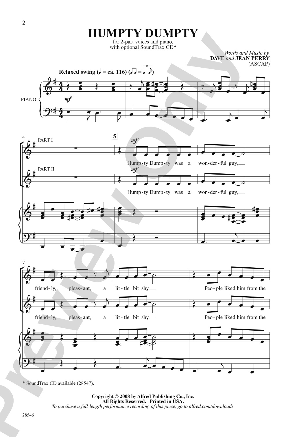 Humpty Dumpty: 2-Part Choral Octavo