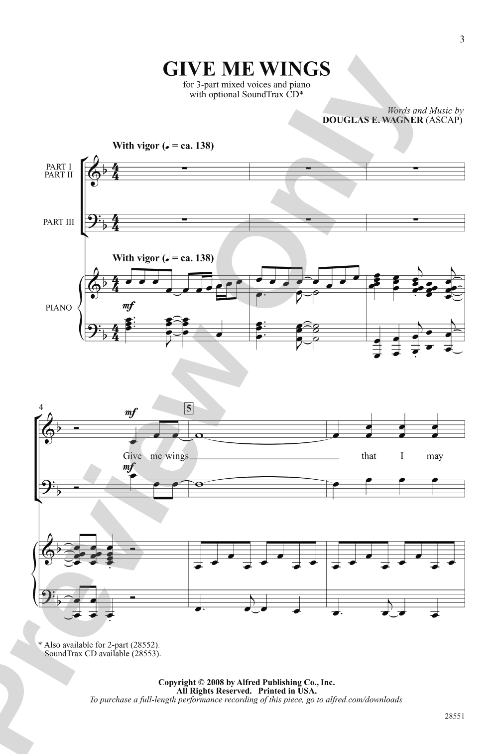 Give Me Wings: 3-Part Mixed Choral Octavo
