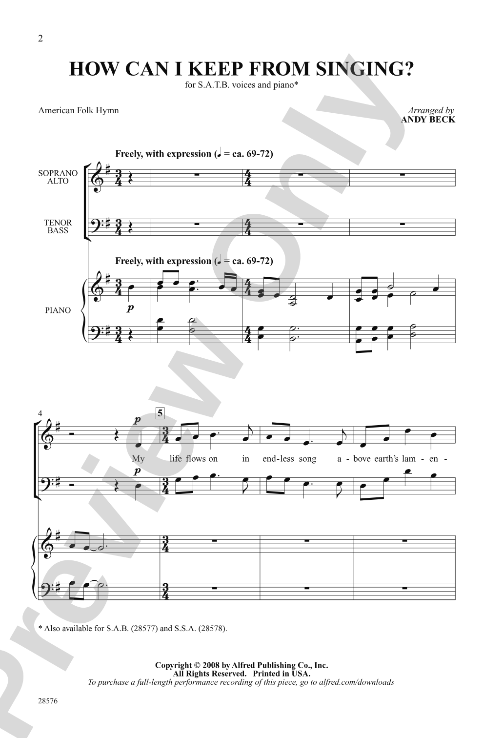 How Can I Keep from Singing?: SATB Choral Octavo