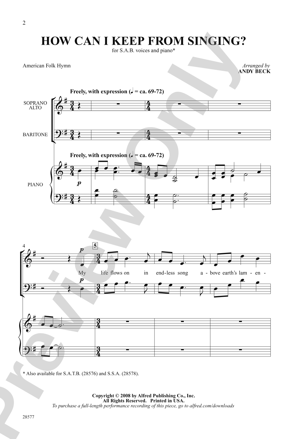 How Can I Keep from Singing?: SAB Choral Octavo