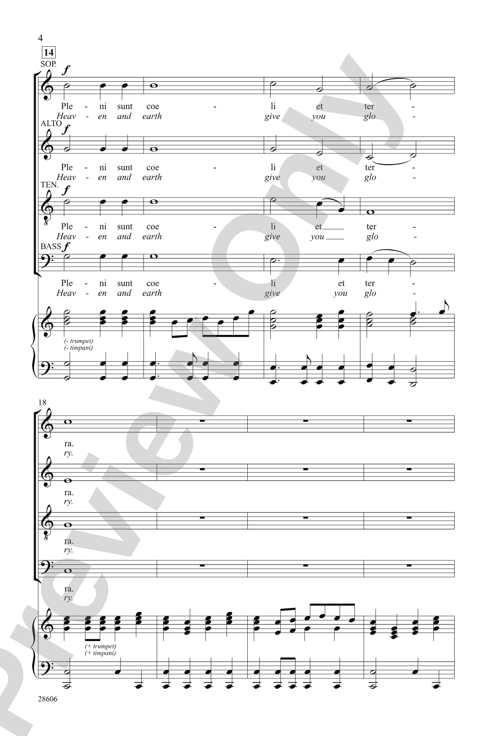Pleni Sunt Coeli (from <i>Te Deum</i>): SATB Choral Octavo