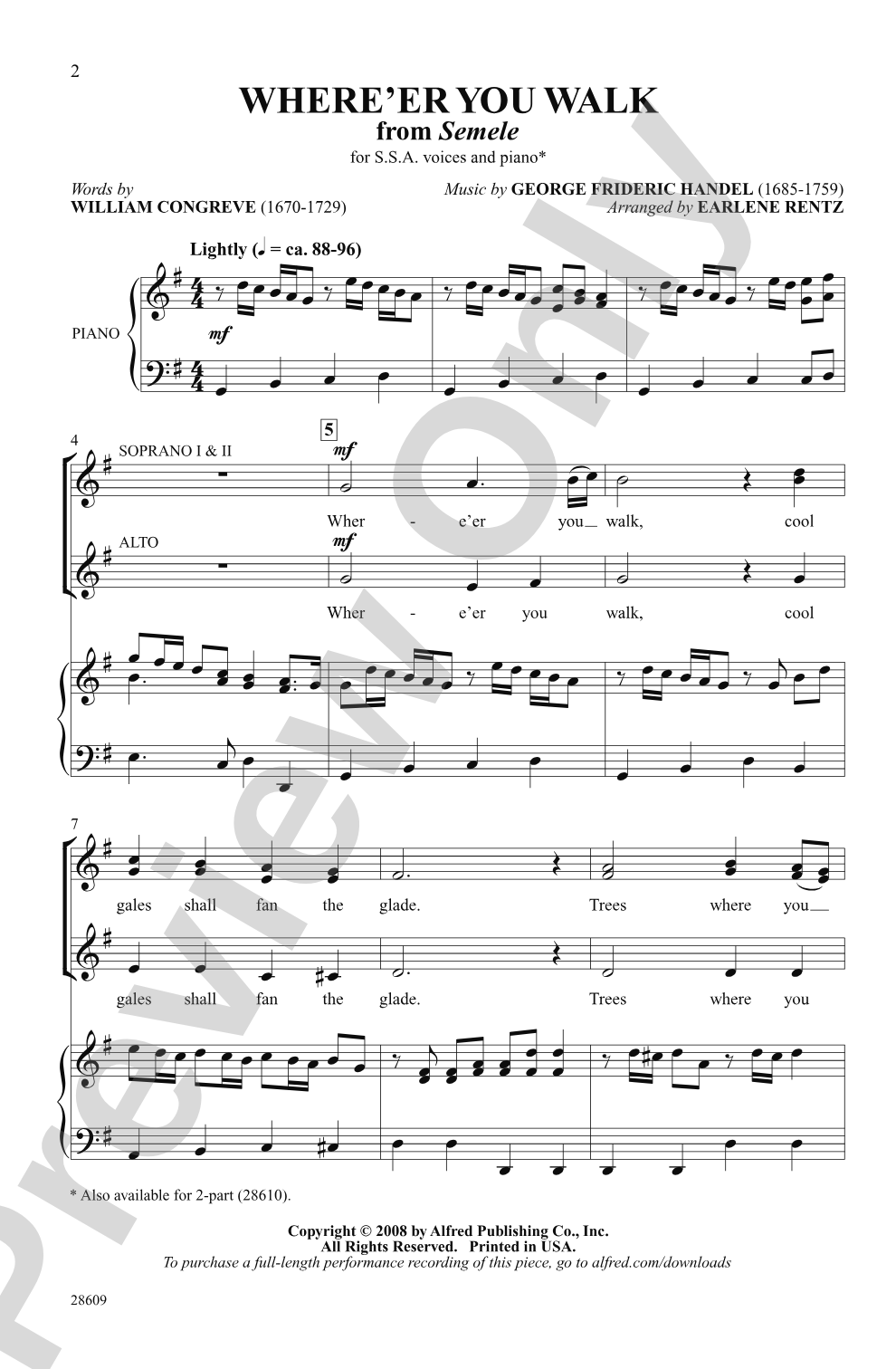 Where'er You Walk (from <i>Semele</i>): SSA Choral Octavo