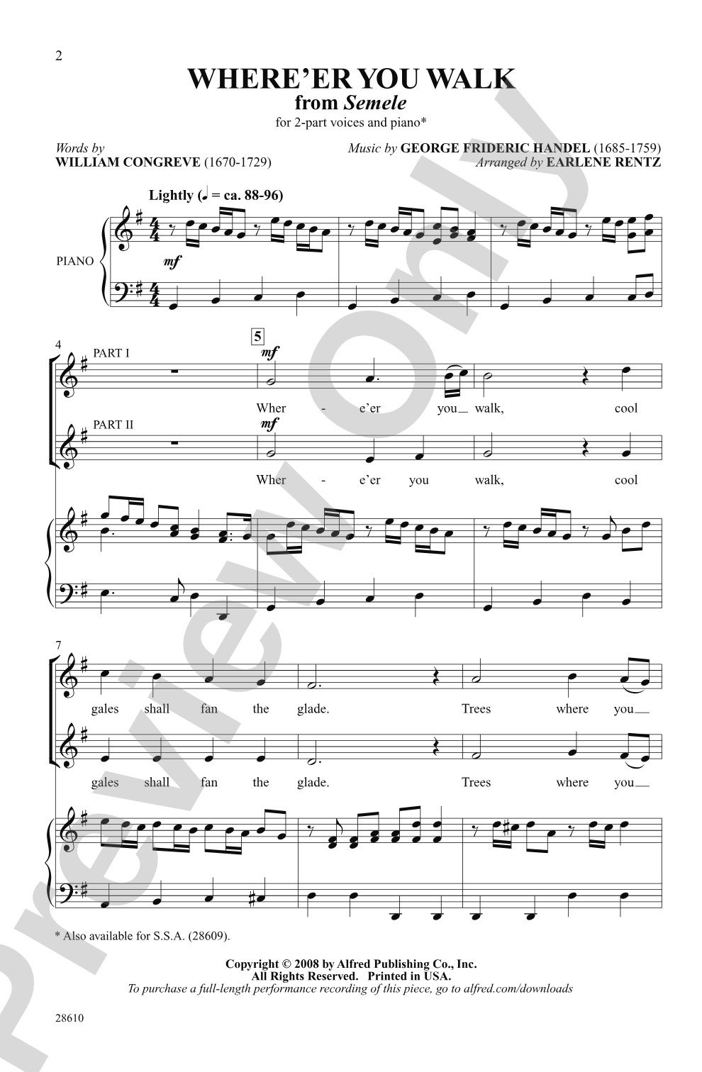 Where'er You Walk (from <i>Semele</i>): 2-Part Choral Octavo