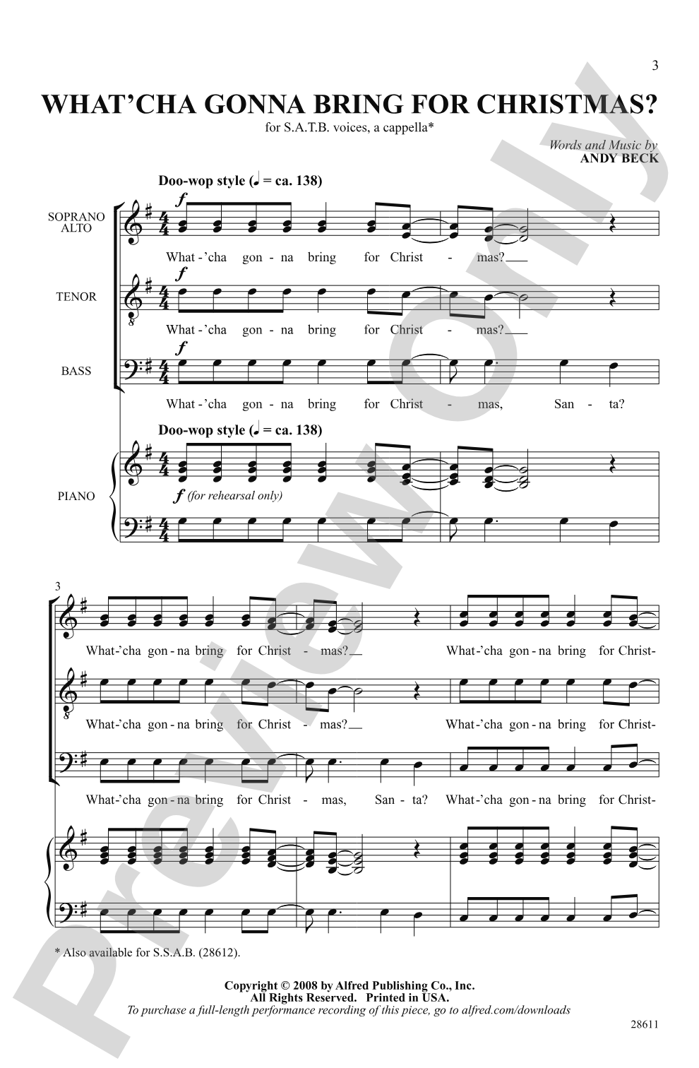 What'cha Gonna Bring for Christmas?: SATB, <i>a cappella</i> Choral Octavo