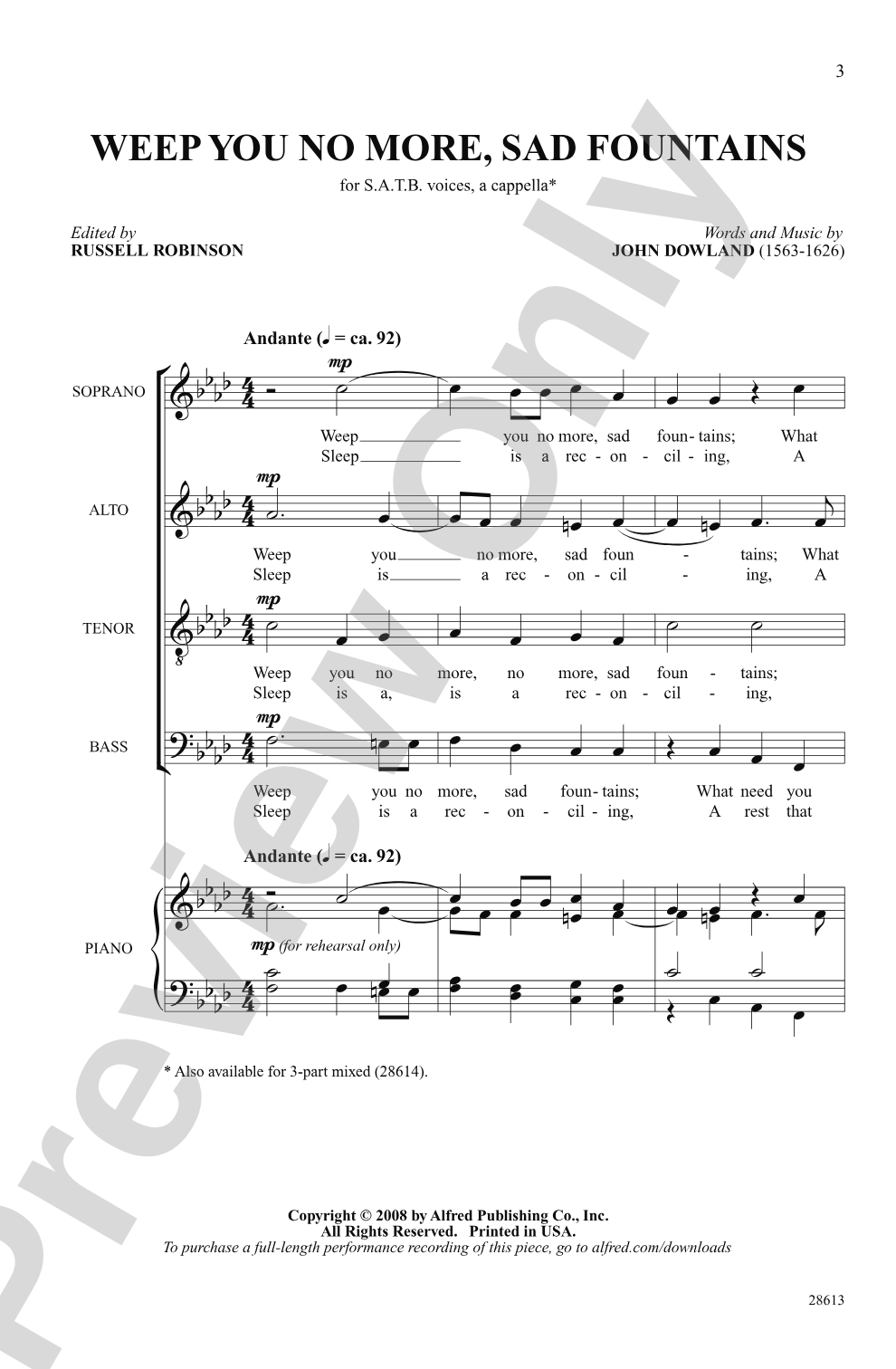 Weep You No More, Sad Fountains: SATB Choral Octavo