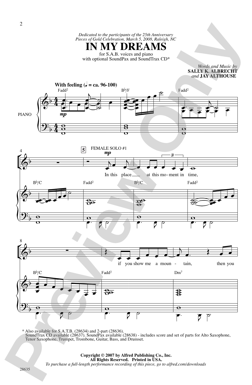 In My Dreams: SAB Choral Octavo