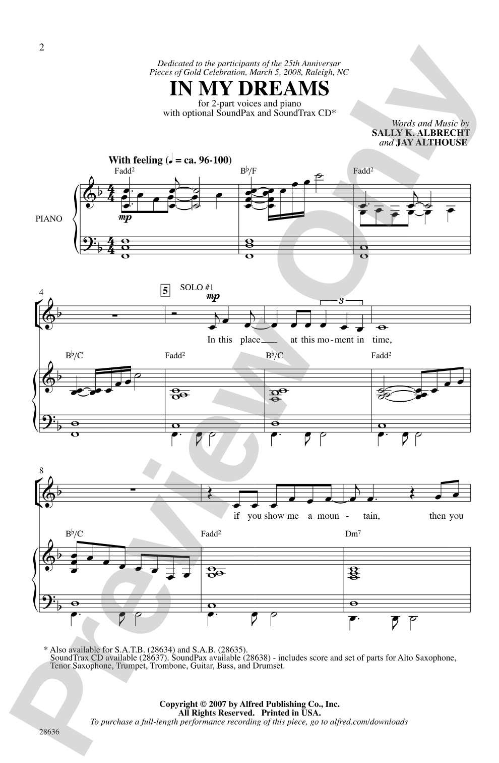 In My Dreams: 2-Part Choral Octavo