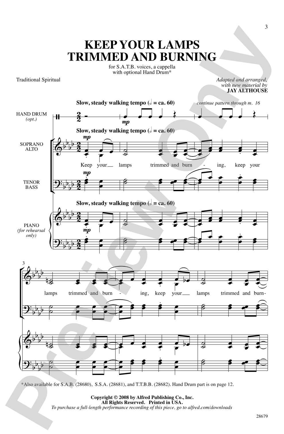 Keep Your Lamps Trimmed and Burning: SATB, <i>a cappella</i> Choral Octavo