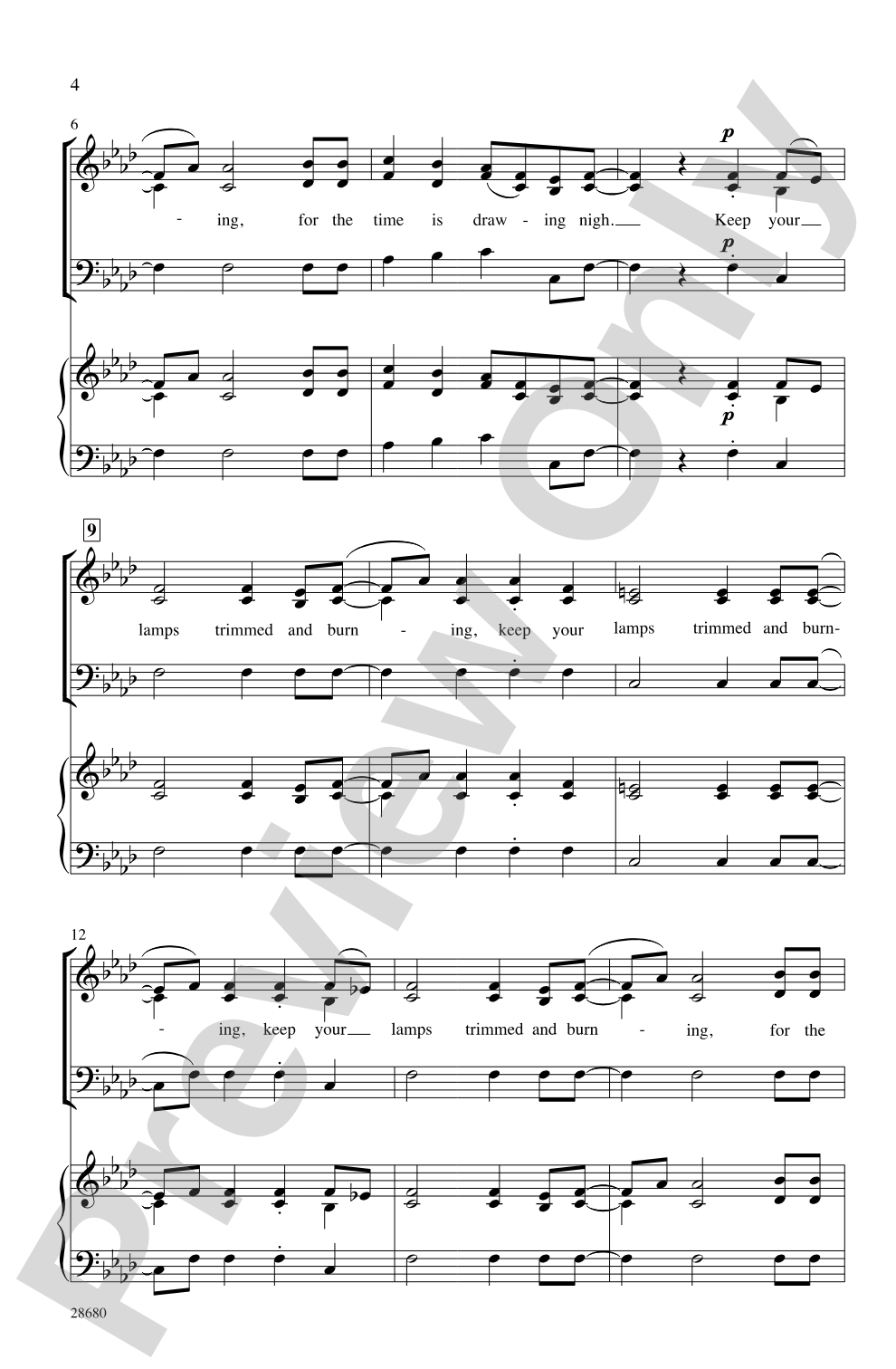 Keep Your Lamps Trimmed and Burning: SAB, <i>a cappella</i> Choral Octavo