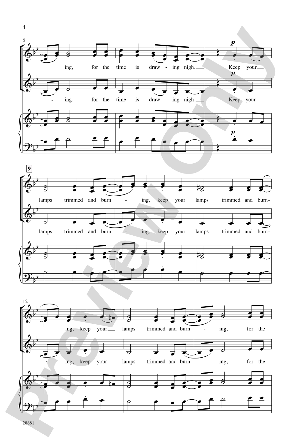 Keep Your Lamps Trimmed and Burning: SSA, <i>a cappella</i> Choral Octavo