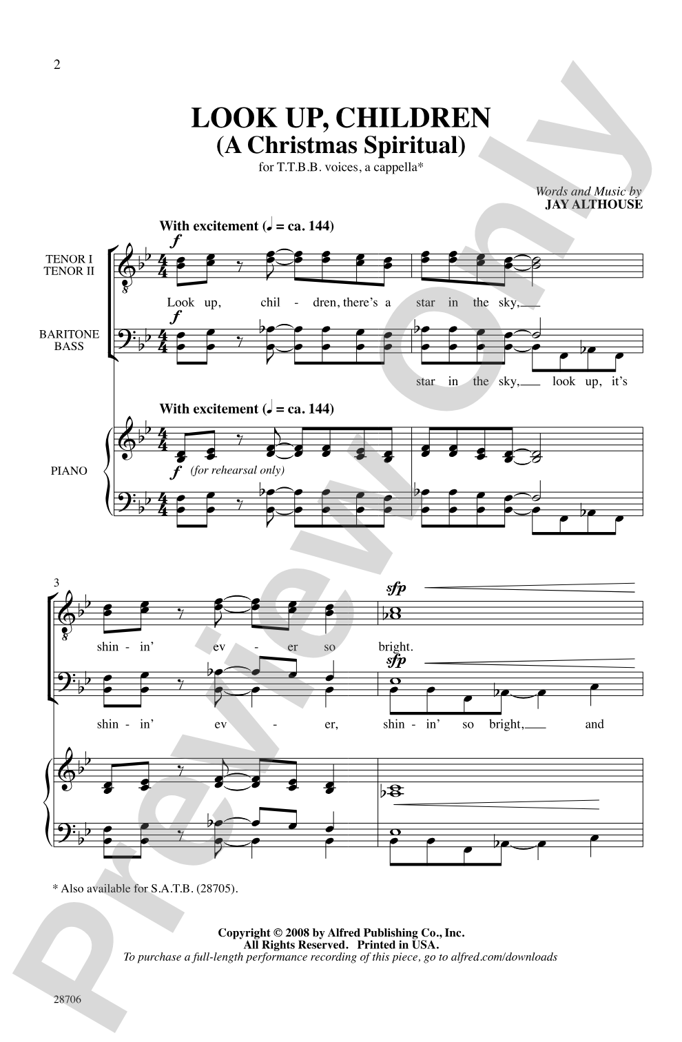 Look Up, Children (A Christmas Spiritual): TTBB, <i>a cappella</i> Choral Octavo