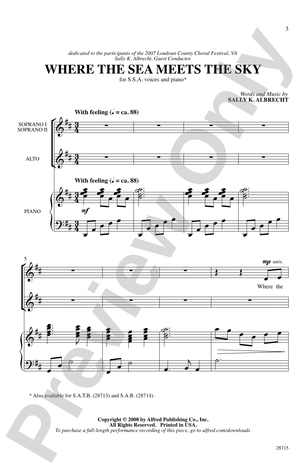 Where the Sea Meets the Sky: SSA Choral Octavo