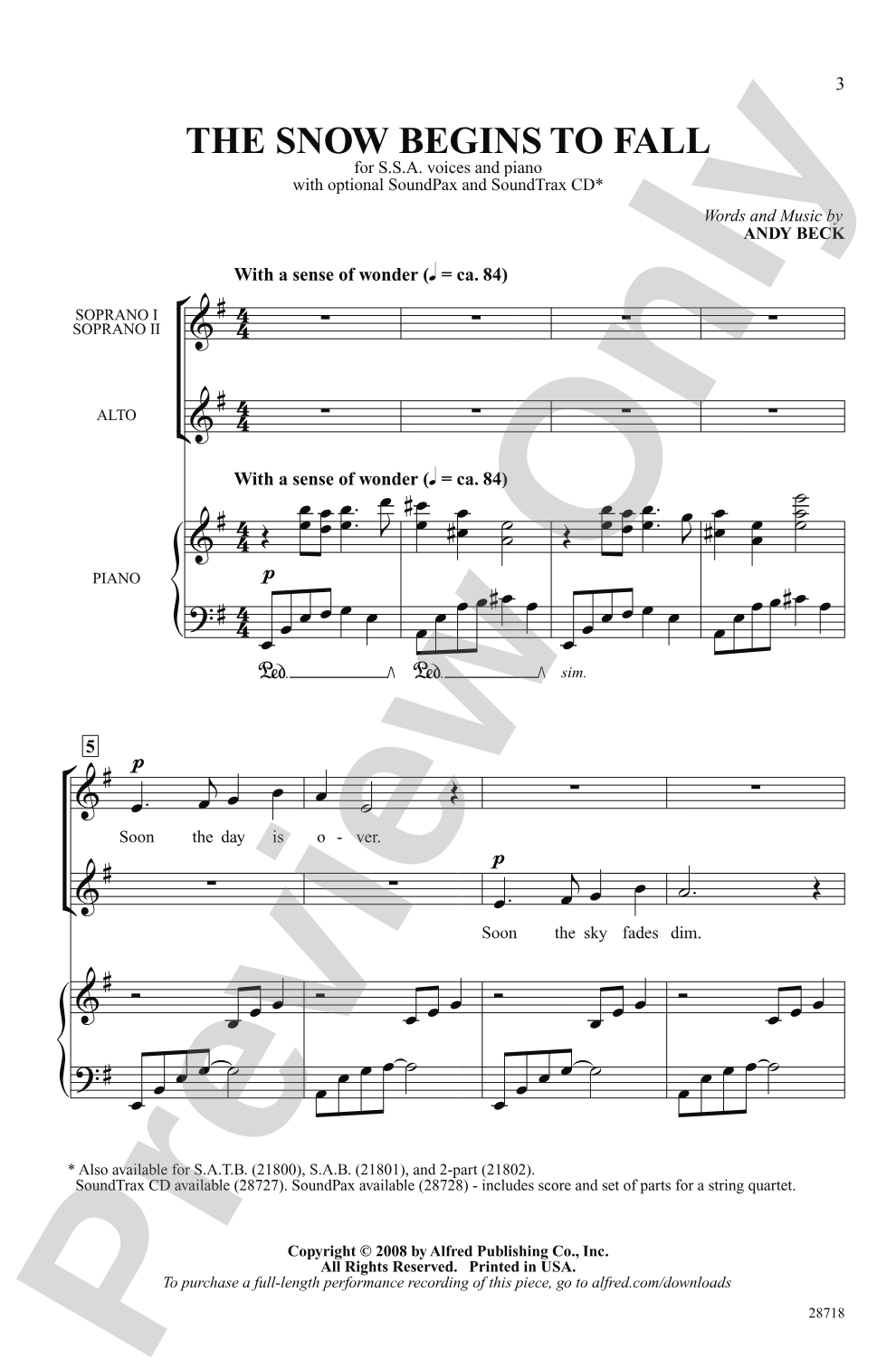 The Snow Begins to Fall: SSA Choral Octavo