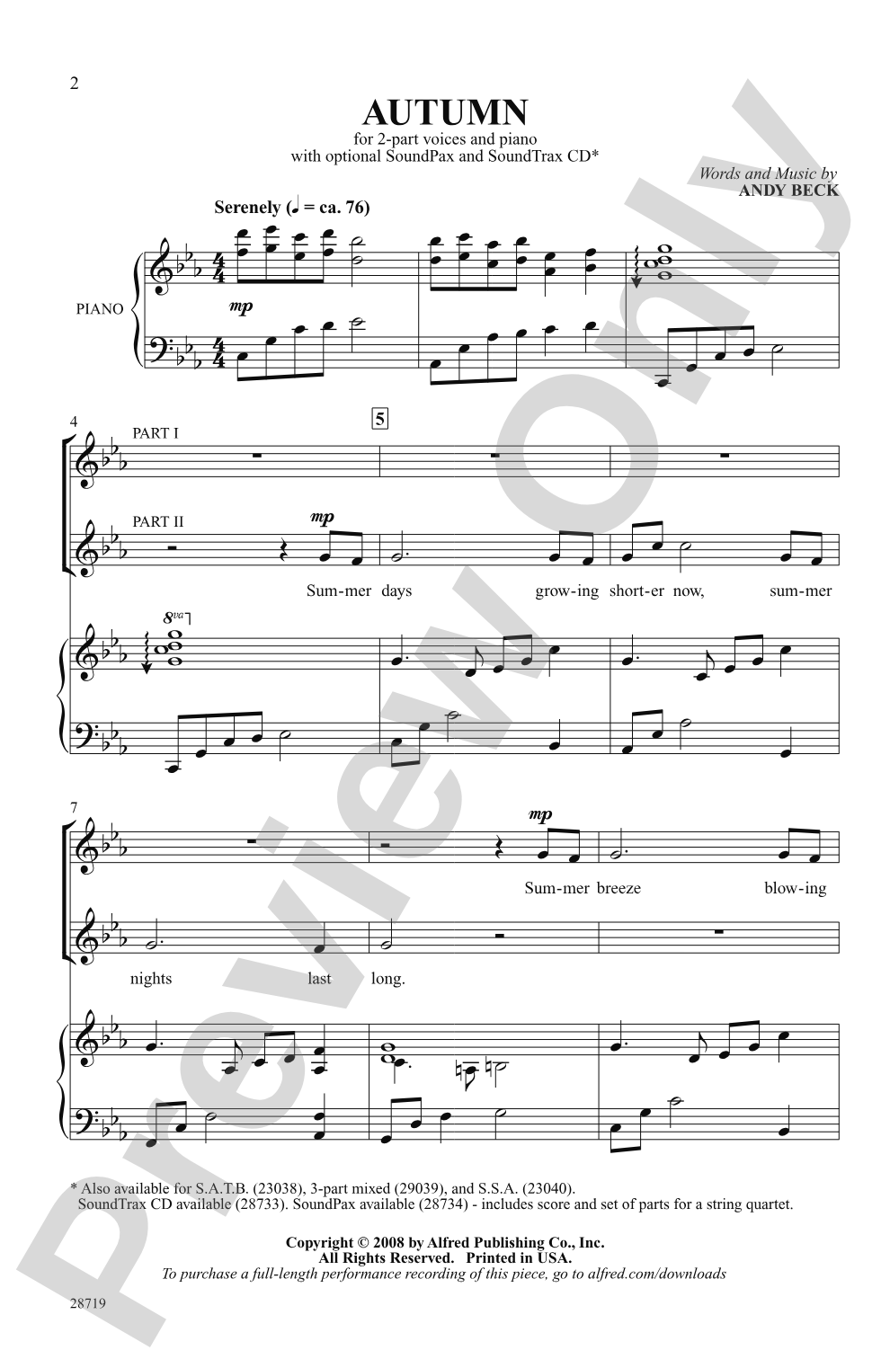Autumn: 2-Part Choral Octavo