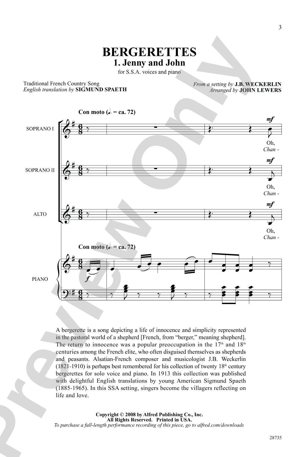 Bergerettes 1: Jenny and John: SSA Choral Octavo